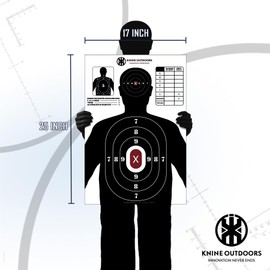 KNINE OUTDOORS Shooting Targets Paper, 17x25 inch, Bulk for Hunting, Handguns, Pistols, Rifles, Silhouette with Red Bullseye, Black Design (50 Pack)