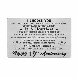 19th Anniversary Card for Men, 19th 19 Year Wedding Anniversary Card Gifts for Husband, Best Romantic Anniversary Engraved Wallet Card Gifts for Hubby