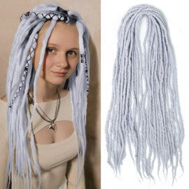 Shinon Dreadlocks Extension 22 Inch Double Ended Dreadlocks Extensions Dreads for Braiding 15 Strands Light Grey 37 Handmade Wool Hip-Hop Reggae Braid In Dreads Dreadlock Extensions for Women