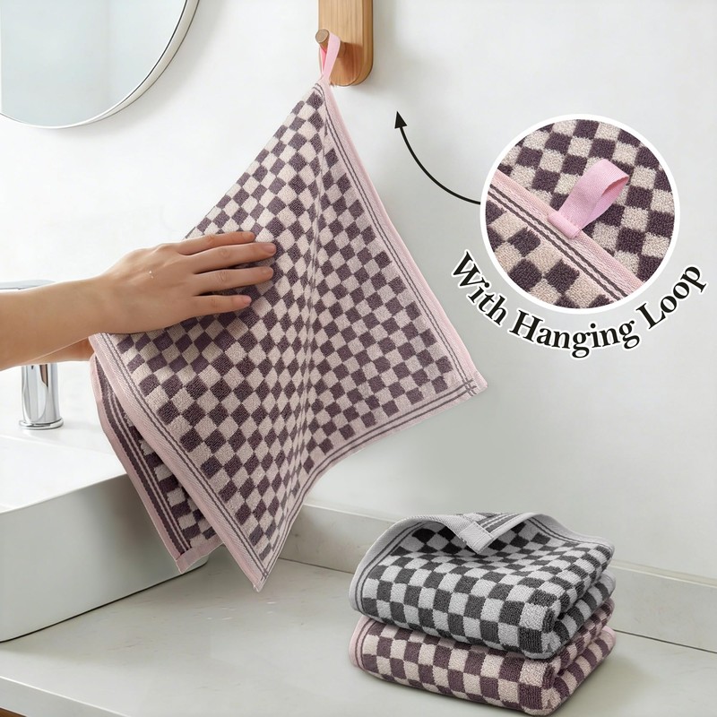 VOOVA & MOVAS Checkered Hand Towels, 100% Cotton, 14x29 in,