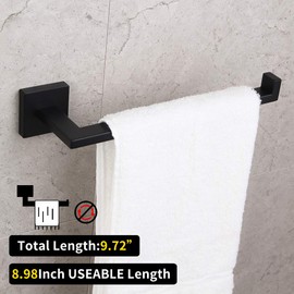 GERZWY Modern Black Towel Holder SUS304 Stainless Steel Towel Hanger Towel Ring for Bathroom Lavatory Wall Mount Contemporary Style IG1806-BK