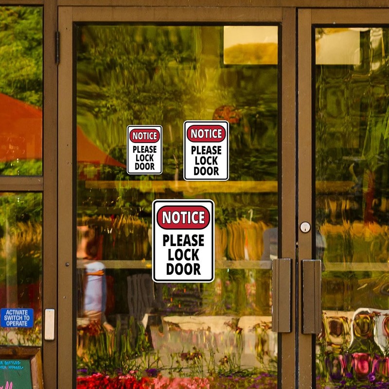 Portrait Round Plus Notice Please Lock Door Wall or Door