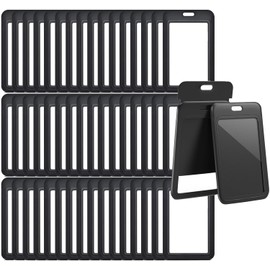 50 Pack Hard Plastic Name Badge ID Card Holders Vertical Black