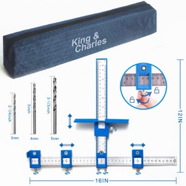 Cabinet Hardware Jig, King&Charles Cabinet Handle Jig with 3pcs Point Wood Drils Bits, Use for Handles Pulls Knobs on Drawers/Doors, Wood Drilling Dowelling Guide Set.