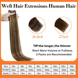 Full Shine Weft Hair Extensions Remy Hair Extensions Highlight Brown Hair Weft Sew In Real Hair Color Brown Highlight Honey Blonde Human Hair Bundles For Women 16 Inch 105G