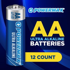 Powermax 12-Count Double AA Batteries, Ultra Long Lasting Alkaline Battery Blister Pack for Home and Office, 10-Year Shelf Life