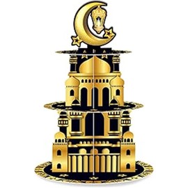 2 Pack 3-Tier Ramadan Moon Festival Cardboard Cupcake Holder Stand for Islam Festival Party Supplies Ramadan Kareem Decor