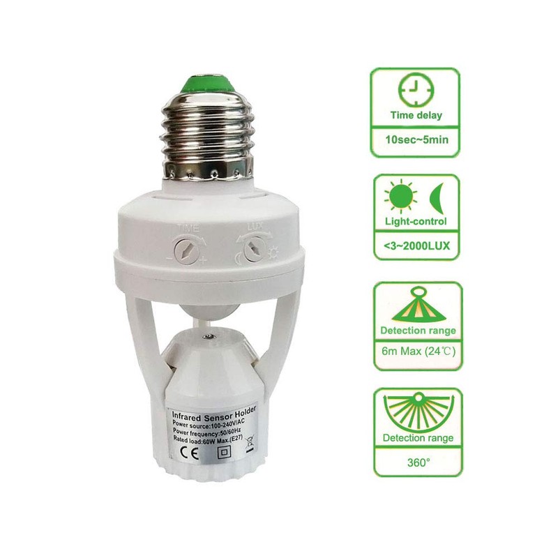 Taigeguang Motion Sensor Light Socket,E26 E27 PIR Motion Screw Bulb