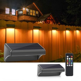 VOLISUN Fence Lights Solar Powered with Remote 2 Pack, Warm White, Cool White and RGB Color Glow LED Solar Lights Outdoor, Dusk to Dawn Solar Fence Lights for Patio, Backyard, Railing, Deck, and Wall