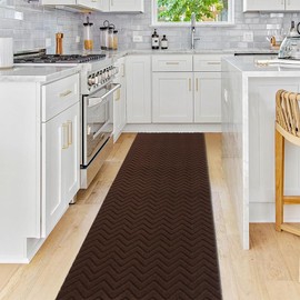 Runner Rug Carpet Runners, Indoor/Outdoor Hallway Custom Sizes Kitchen Entryway Bedroom Area Rugs with Natural Non-Slip Waterproof Rubber Backing, Garage Mat, Brown Triangle, 4' x 5'