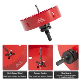 Fivelake 4-29/32Inch Hole Saw - 125mm M42 HSS Bi-Metal Hole Cutter, Hex Shank Hole Saw Drill Bit, Hole Saw Tools for Wood, Plywood, Plastic, Gypsum Board, Various Thin Metal Sheets