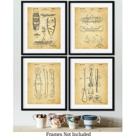 Canoeing and Kayaking Patent Wall Art Prints - set of 4 (8x10) Unframed - wall art decor for canoe and kayak fans