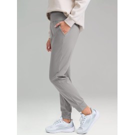 Women's Fleece Lined Joggers High Waisted Water Resistant Thermal Hiking Pants Cold Weather Sweatpants with Pockets(Light Grey,XXL)