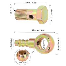 MACHSWON 12mm Car Diameter Banjo Hose Barb Bolt Fittings Washer Kit Bronze Tone Metal for Motorcycle Car