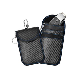 KHGUZ 2PCS Car Faraday Bags for Key Fob, Carbon Firber Vehicle RFID Signal Blocking Key Fob Protector, Anti-Theft Auto Key Signal Shielding Protective Pouch, Universal for SUV, Sedan, Truck (Blue)
