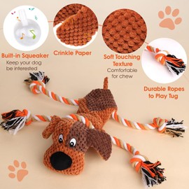 Plush Dog Toys with Rope, Squeaker & Crinkle Paper – Interactive Squeaky Chew Toy for Large Dogs & Puppies – Tough Pet Toy for Tug of War, Fetch & Dental Exercise