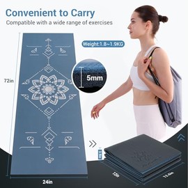 Avoalre Tapete Yoga Plegable con Bolsa para Viaje,Tapete Ejercicio Grueso Antideslizante 183x61x0.5cm, PVC Plegable Yoga Mat de para Pilates, Azul Gri