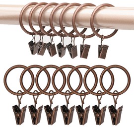 Curtain Rings with Hooks 14 Pack - Rustproof Metal Drapery Clips for Window, Shower, Door, 1.5" Inner Diameter, Smooth Gliding, Fits 5/8" to 3/4" Rods, Red Copper