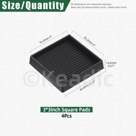 Keadic Non-Slip Rubber Caster Cups Assortment Set, Round and Square Anti Slide Leg Coasters Floor Protector Furniture Pads for Piano Sofa Bed Chair Couch Stoppers (3 * 3 Inches, Square-Black)
