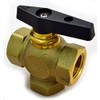 Brass Ball Valve, 3 Way, Female NPT 3/8", Panel Mount