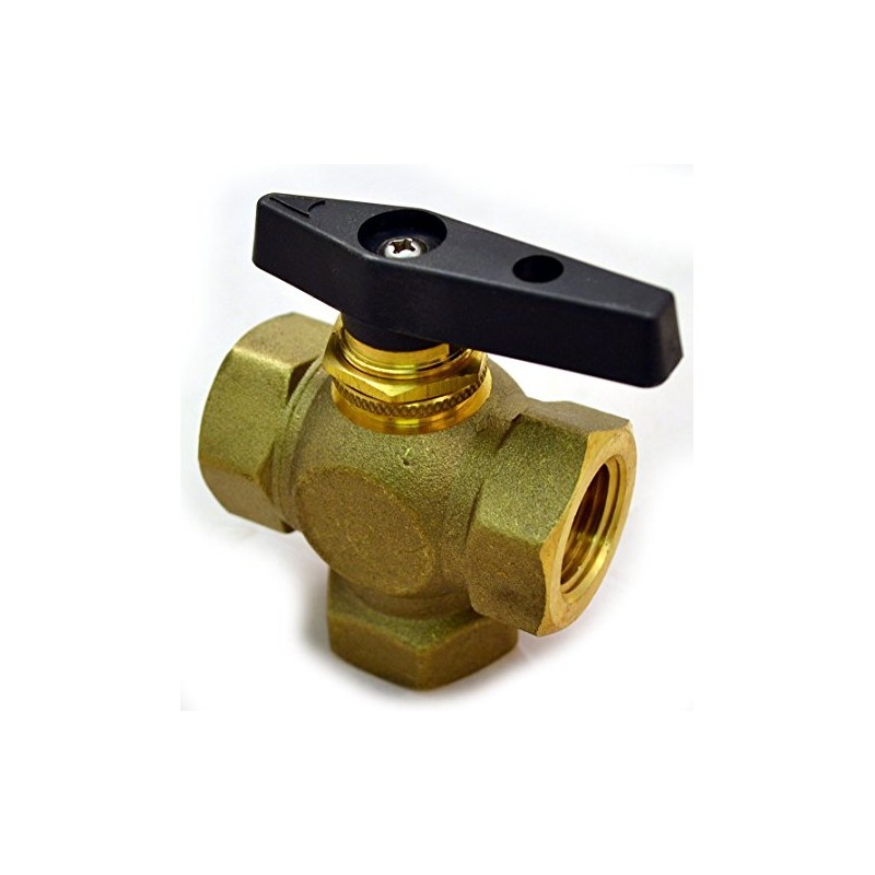 Brass Ball Valve, 3 Way, Female NPT 3/8", Panel Mount