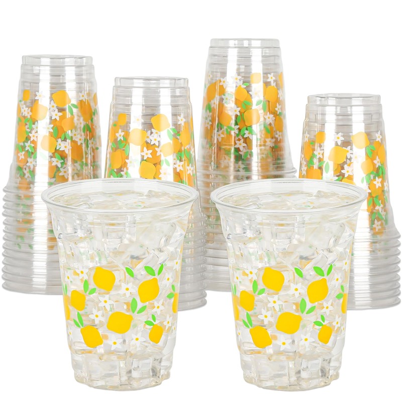 AimFun 50 Pcs Lemon Plastic Cups Summer 12 oz Party