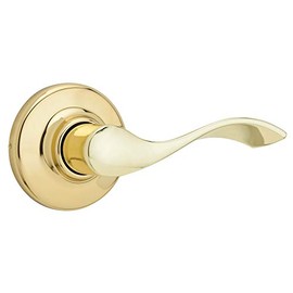 Kwikset Balboa Interior Privacy Door Handle with Lock, Door Lever for Bathroom and Bedroom, Polished Brass Reversible Keyless Turn Lock