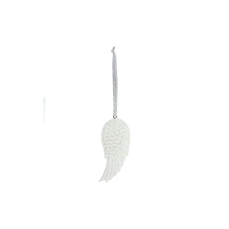 Stunning White Resin Glitter Angel Wing Hanging Decoration - 7.5cm
