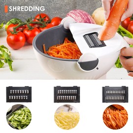 SANON Vegetable Cutter, 9-in-1 Manual Kitchen Vegetable Cutter, Vegetable Cutter with 7 Interchangeable Blades, Vegetable Slicer with Drain Basket