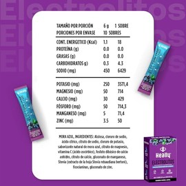 Electrolitos en Polvo Sin Azcar, Hidratacin Rpida HEALLY  40 Sobres, Magnesio, Potasio, Sodio, Vitamina C, Variedad de Sabores, Vegano, Natural       