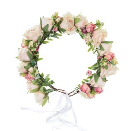 Lucky Summer Women Rose Flower Headband Boho Floral Crown Wreath Maternity Photo Prop (S Champagne)
