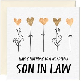 Son in Law Birthday Card - Eco Friendly Elegant Heart Flowers Beautiful Birthday Cards for Son in Law