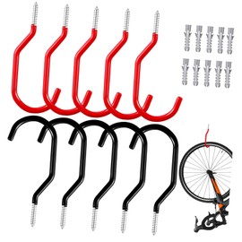 TEHAUX 10 Pcs Heavy Duty Bicycle Storage Hooks Wall Mount Screw in Bike Hooks with Expansion Tubes for Garage for Hanging Bicycles Scooters Tires and Tools