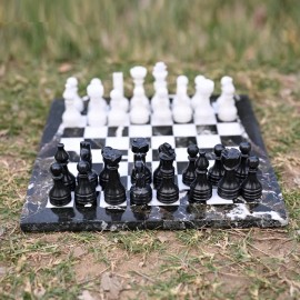 OceanicX Stone Marble Black zebra whiteChess Men Set Weighted Pro Pieces & Board Game Set