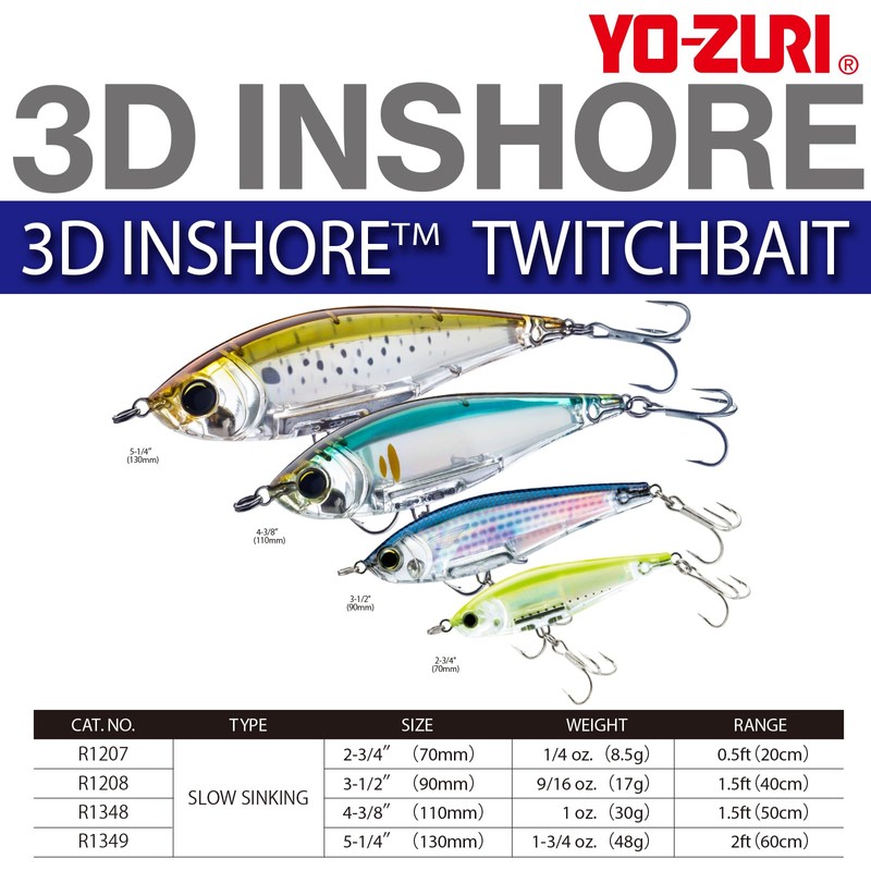 YO-ZURI Salt Lure 3D Inshore Twitchbait (SS) 70mm Color: Bone