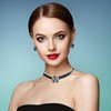 Flower Earrings and Necklace Sets for women, Rhinestone Black Camellia