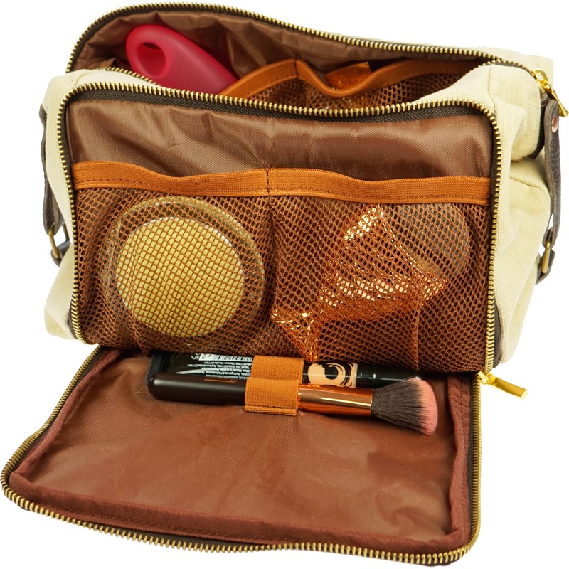 Canvas Wash Bag, Large Compartment with Dividers, Large Organiser Compartment