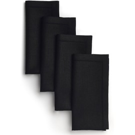 Signature Linen™ de D'Moksha Negro Servilletas de Cena, Juego de 4, Servilletas de Tela 50 x 50 cm, 100% Lino Puro, con Vainica, Servilletas de Mesa Lavables a Máquina- Verano