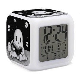 XUWU Ghost Alarm Clock for Kids Boy Girl 7 LED Color Changing Wake Up Clock Home Decor Bedroom Digital with Temperature Display