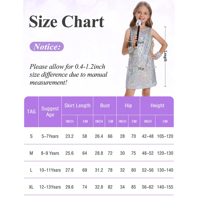 Kids Classic Sleeveless Tank Dress Outfit Set Dance Concert Sparkly