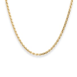 TILO JEWELRY Solid 925 Sterling Silver Gold Plated Rope Chain, Length 22 Inches (men's average lenth), Sterling Silver, No Gemstone