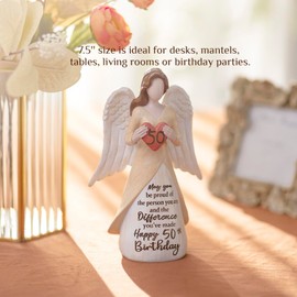 Storieme 50th Birthday Gifts for Women: Birthday Presents for 50 Years Old Woman Mum Friends Angel Figurine Decoration Ornaments 7.5-Inch