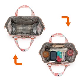 FHELAD - Bolsa de pañales pequeña color rosa, con estampado, impermeable, multifunción, mini bolsas de maternidad, mochilas de viaje con bolsillos aislados, color rosa