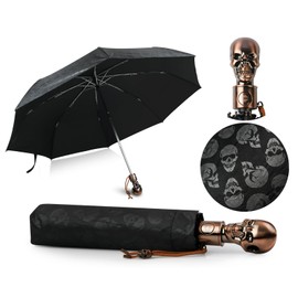 ds. distinctive style UV Umbrella Skull Parasol Folding Umbrella Automatic Open and Close Parasol for Walking with Black Anti-UV Rubber Layer, Black
