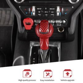 JeCar Gear Shift Knob Cover Trim for Ford Mustang 2015 2016 2017 2018 2019 2020 (Red Carbon Fiber)