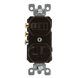 Leviton 15 Amp, 120 Volt, Duplex Style 3-Way AC Combination Switch/Receptacle, Commercial Grade, Grounding, 5245, Brown