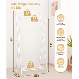 Cozivolife Bamboo Clothes Rack with Storage Shelf, Portable Garment Rack Clothing Racks for Hanging Clothes, Foldable Wardrobe Storage Rack for Entryway and Bed Room (White)