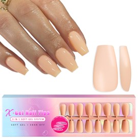 SXVME Gel x Nail Tips Coffin Medium Short Nail Tips,Nude Press on Nails Medium Pre-Colored Natural Nail Tips,Soft Acrylic Nails with Primer Cover,Fake Nails 15 Sizes for DIY Nails Art