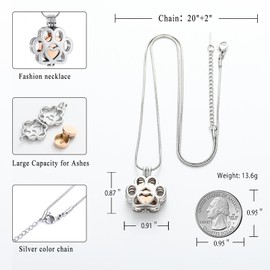 Pet Cremation Jewelry For Ashes For Dog/Cat Paw Stainless Steel Memorial Locket Urn Necklace Inside Mini Case Keepsake Cremation Jewelry Women Men