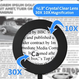 10X 30X Floor Magnifying Glass with Light and Stand, 72 LED Floor Magnifying Lamp, 3 Color Modes 10 Stepless Dimmable Floor Magnifiers for Reading, Sewing, Crafts, Painting, DIY, Close Work Black